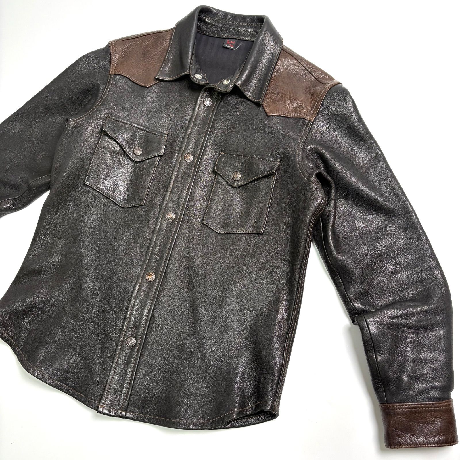 日本製】THE FLAT HEAD レザージャケット ディアスキン 黒 x 茶 38 鹿