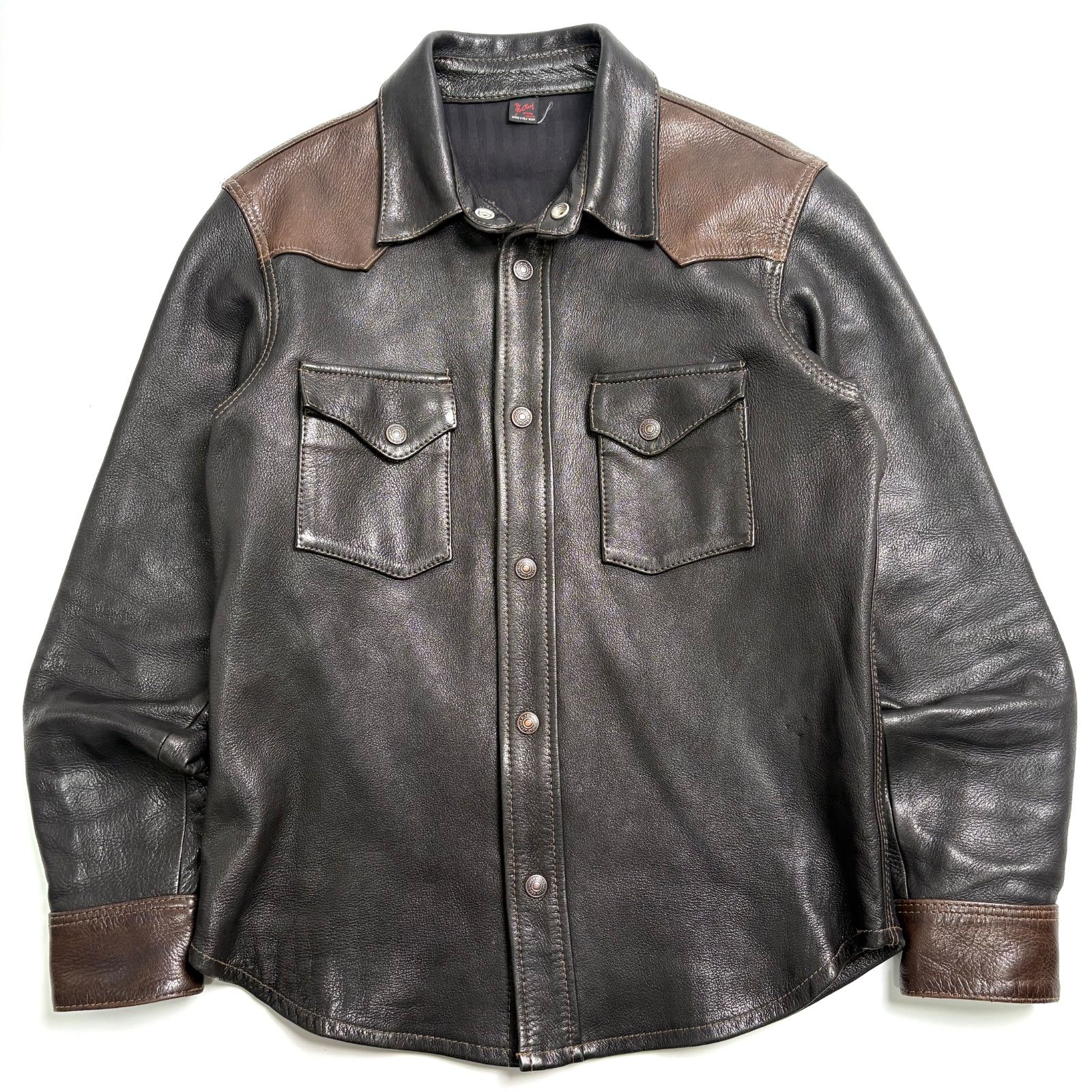 日本製】THE FLAT HEAD レザージャケット ディアスキン 黒 x 茶 38 鹿