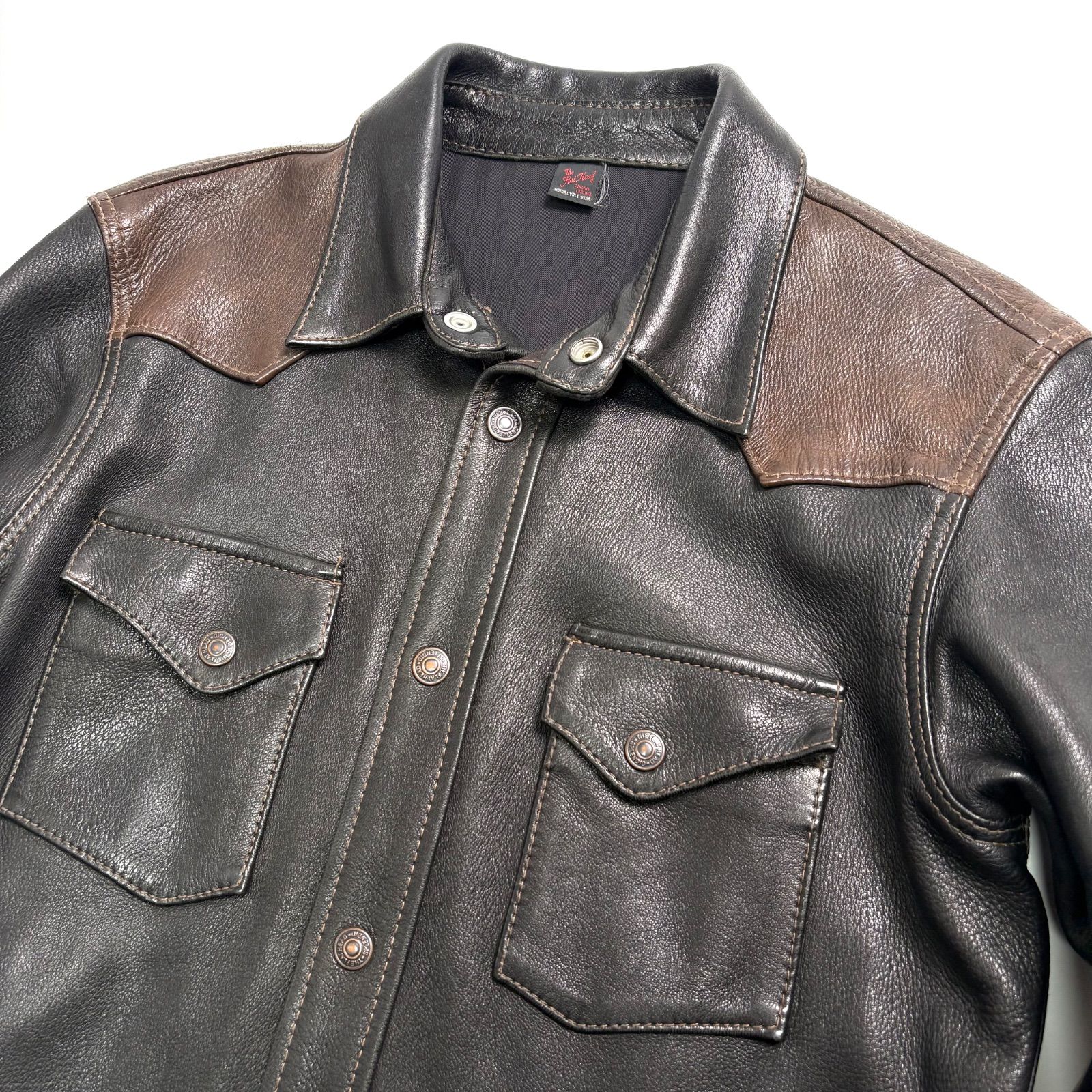 日本製】THE FLAT HEAD レザージャケット ディアスキン 黒 x 茶 38 鹿