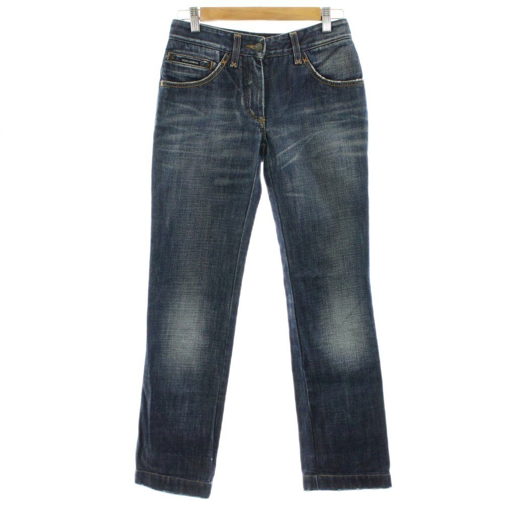 ドルチェ &ガッバーナ　ダメージ加工ストレートブルーデニム DOLCE&GABBANA ドルチェ&ガッバーナ ドルガバ デニム パンツ ダメージ