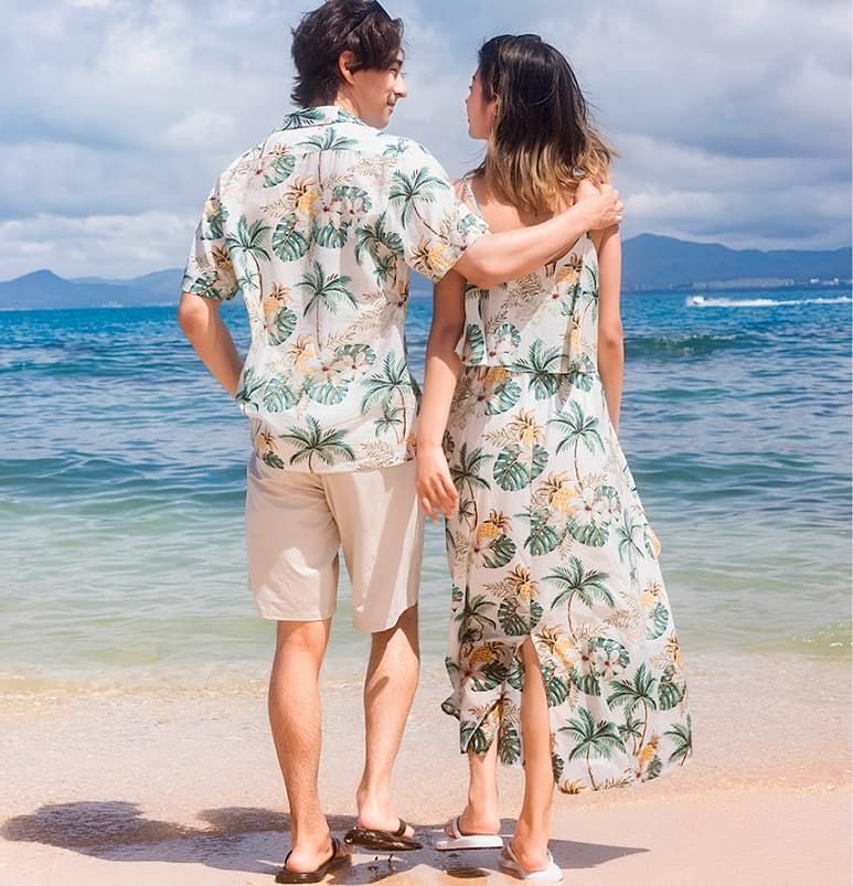 親子ペア ワンピース 夏 半袖 花柄シャツ ショートパンツ レディース