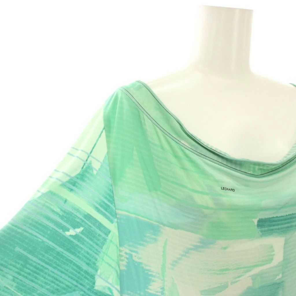 レオナール LEONARD ワンピース ひざ丈 ボートネック 半袖 総柄 絹