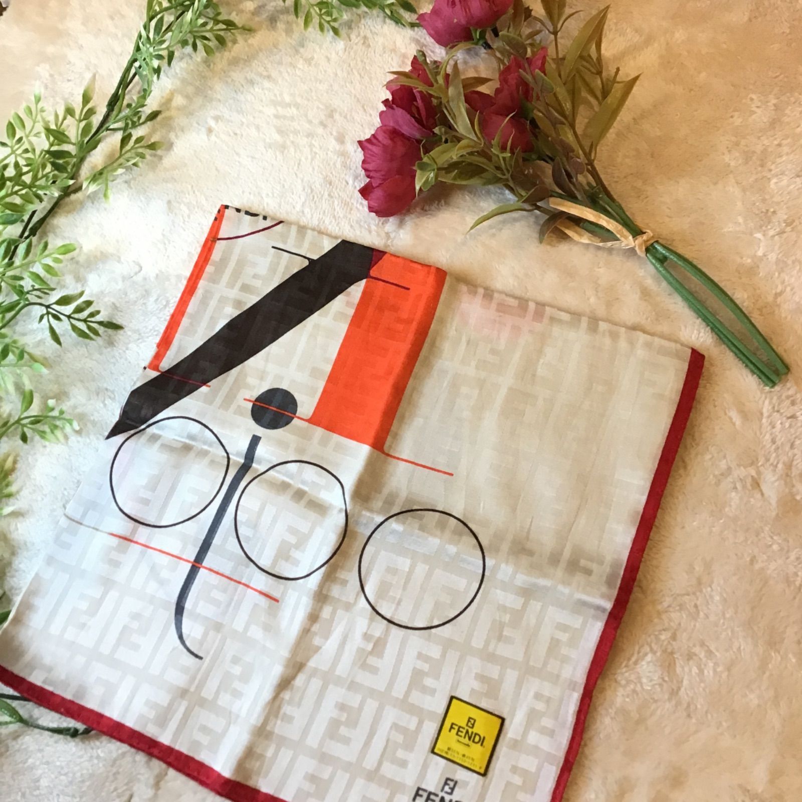 フェンディ ズッカ FENDI シルク混 ハンカチ スカーフ ロゴ入り - メルカリ