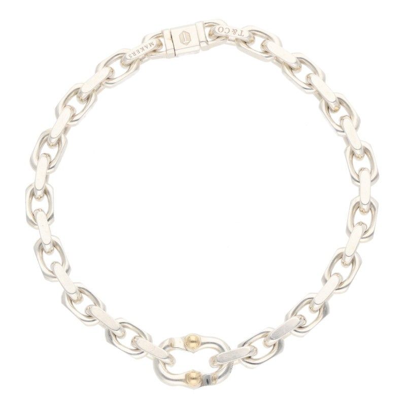 美品 付属品付 ティファニー メイカーズ ナロー コンビ シルバー k18 ティファニー MAKERS/メイカーズ K18コンビナローチェーンシルバー