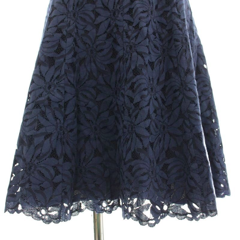 アナイ ANAYI ノースリーブ レースワンピース 花柄 ひざ丈 36 ネイビー