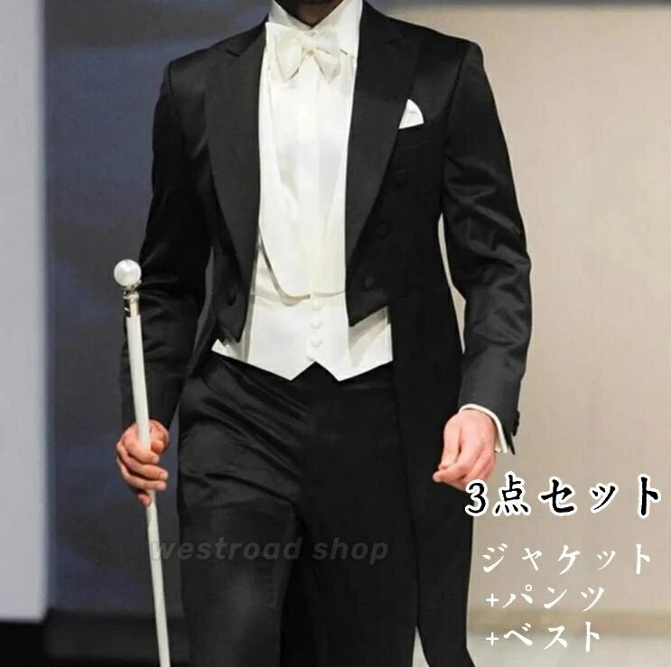 スリーピース メンズスーツ タキシード 紳士服 一つボタン 長袖 