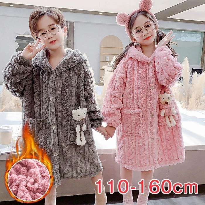 パジャマ 子供 ナイトガウン ルームウェア パジャマ 女の子 男の子 子供 バスローブ ルームウェア キッズ ガウン 秋冬 長袖 フード付き 着る毛布 もこもこ 可愛い耳付き ワンピースパジャマ 