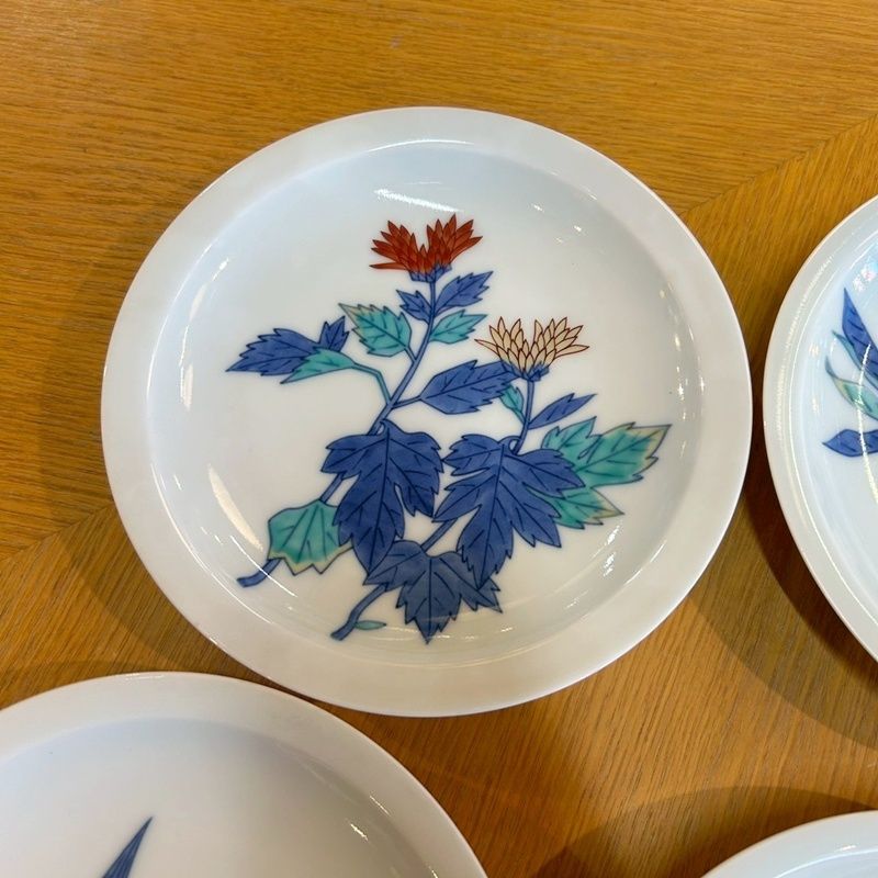 今泉今右衛門窯 色鍋島 銘々皿 5枚セット 16.5cm 錦花絵 笹絵 絵変わり