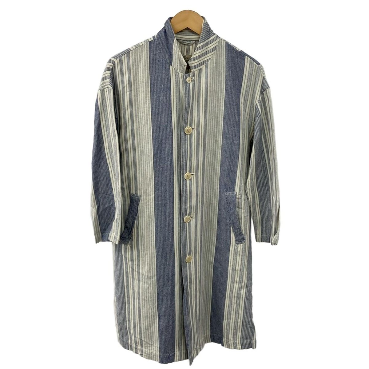 nest Robe(ネストローブ) コート レディース美品 - アイボリー×ブルー 七分袖/ストライプ/春/秋