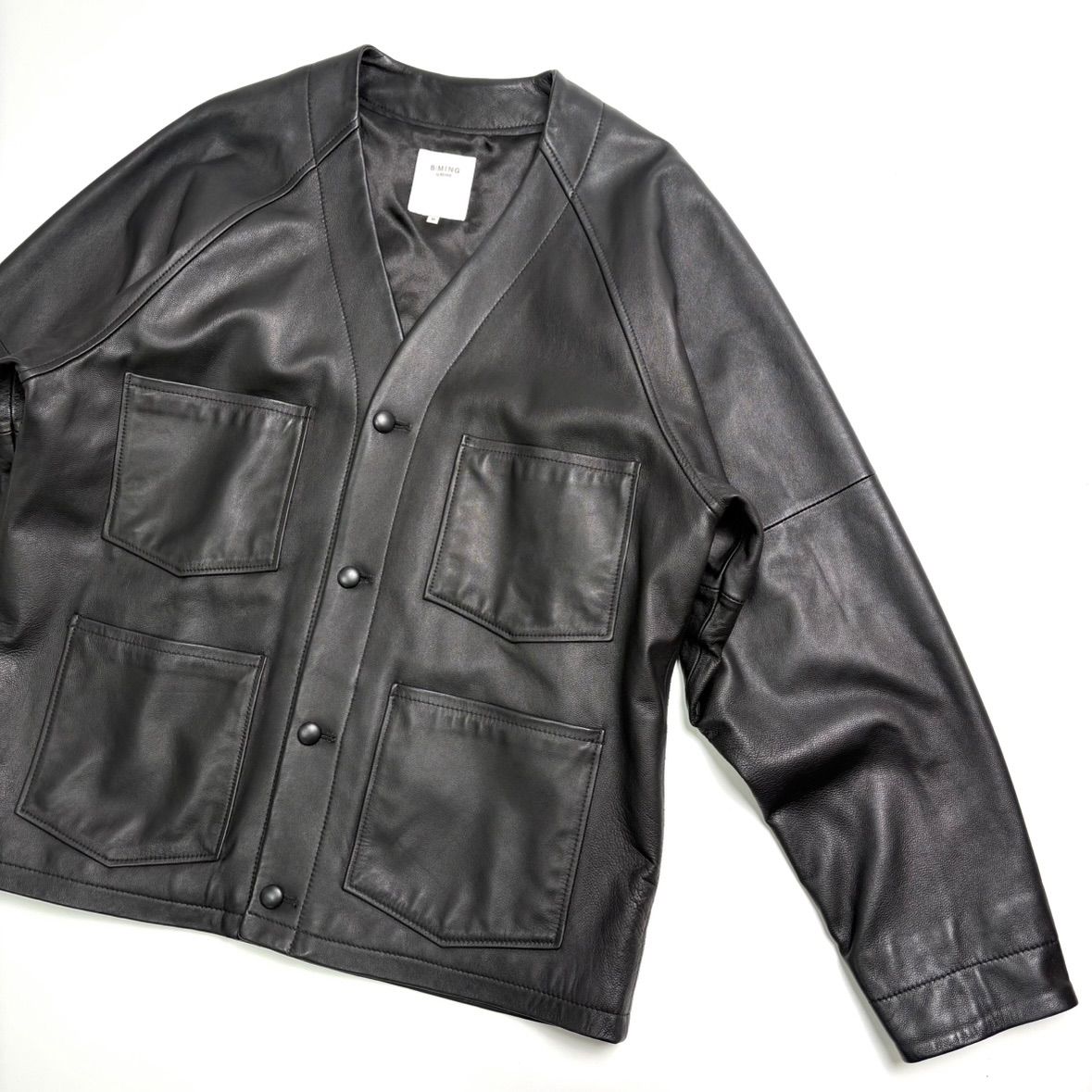 羊革】BEAMS レザージャケット 黒 M シープスキン カーディガン ノー
