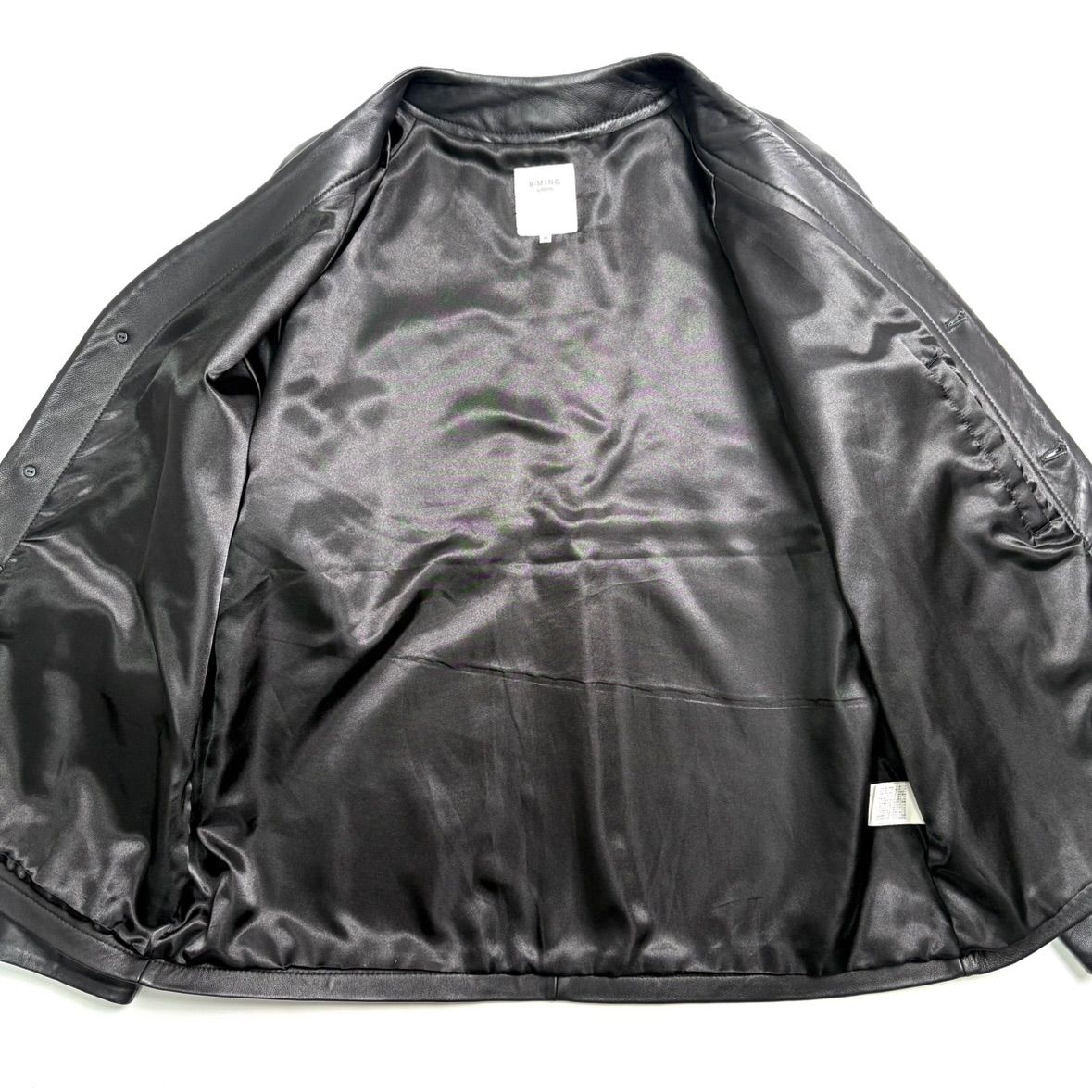 【羊革】BEAMS ノーカラー レザージャケット 黒 L カーディガン 本革 羊革】BEAMS レザージャケット 黒 M シープスキン カーディガン ノー