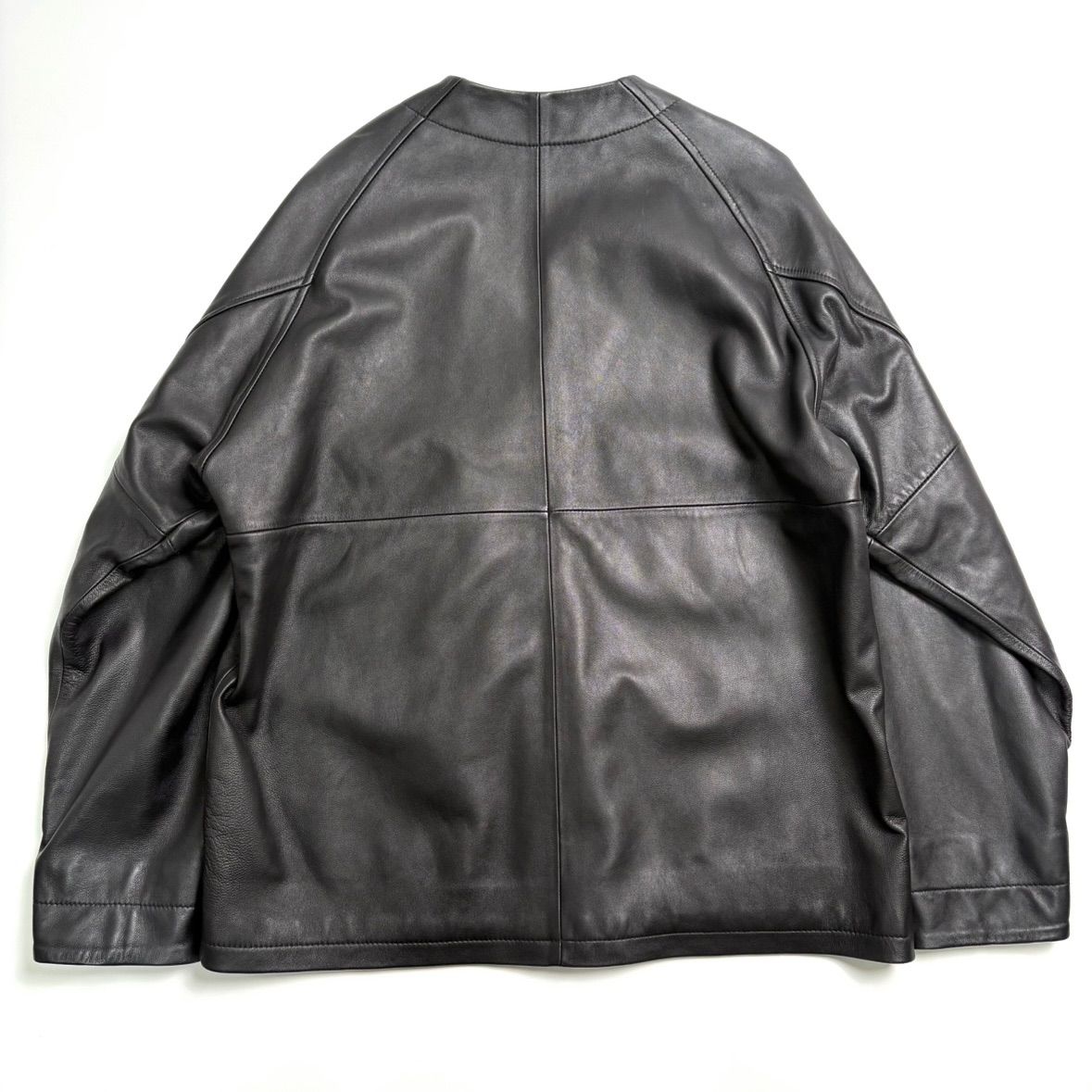 【羊革】BEAMS ノーカラー レザージャケット 黒 L カーディガン 本革 羊革】BEAMS ノーカラー レザージャケット 黒 L カーディガン 本革 羊