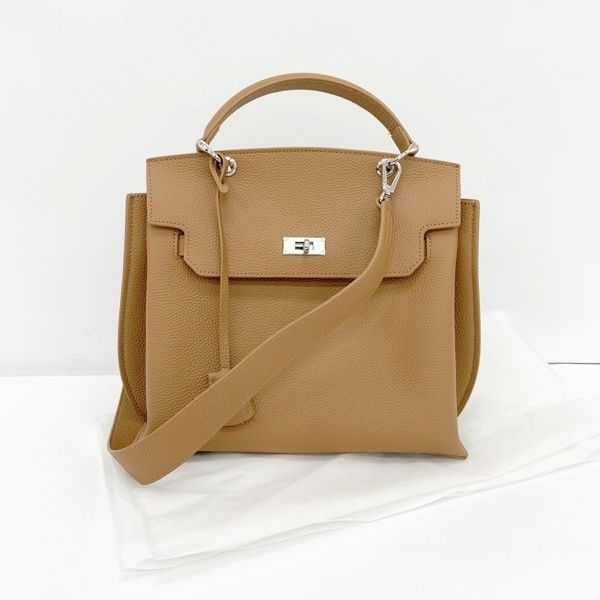 美品】JISTORY ジストリー スクエアベルトハンドルバッグ キャメルM 美