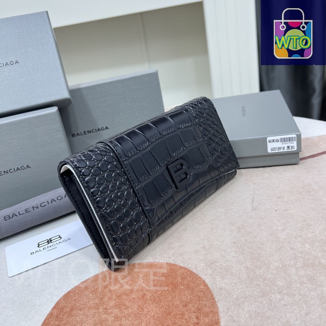 今日特価】Balenciaga ラージウォレット, クロコダイルエンボス加工