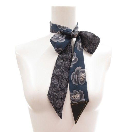 コーチ COACH スカーフ リボン ロゴ フラワープリント 花柄 シグネチャー 紺 ネイビー AE GY 47