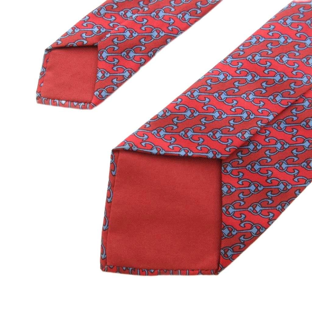 エルメス HERMES 美品 ネクタイ レギュラータイ 総柄 鎖 ロゴ シルク