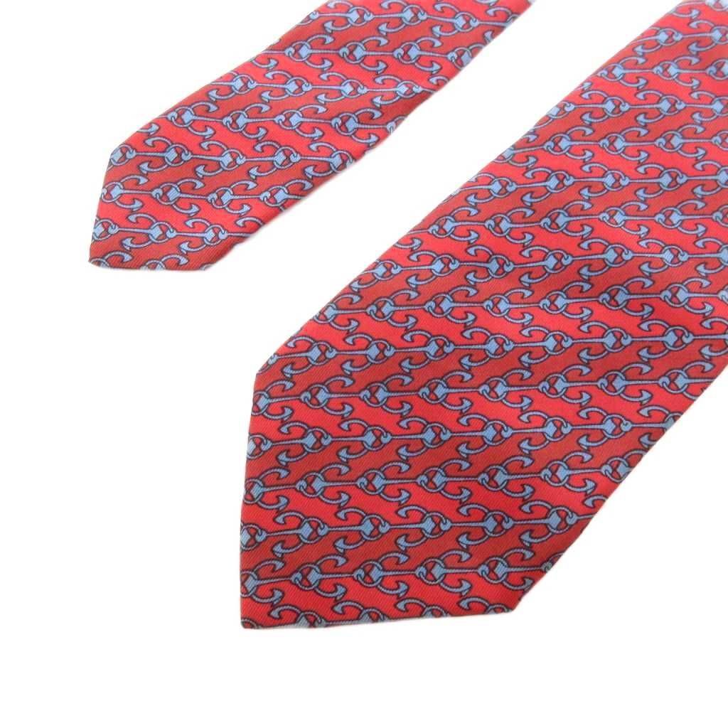 エルメス HERMES 美品 ネクタイ レギュラータイ 総柄 鎖 ロゴ シルク