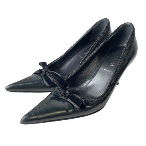 プラダ PRADA ベロアリボン レザー ピンヒール パンプス ポインテッド