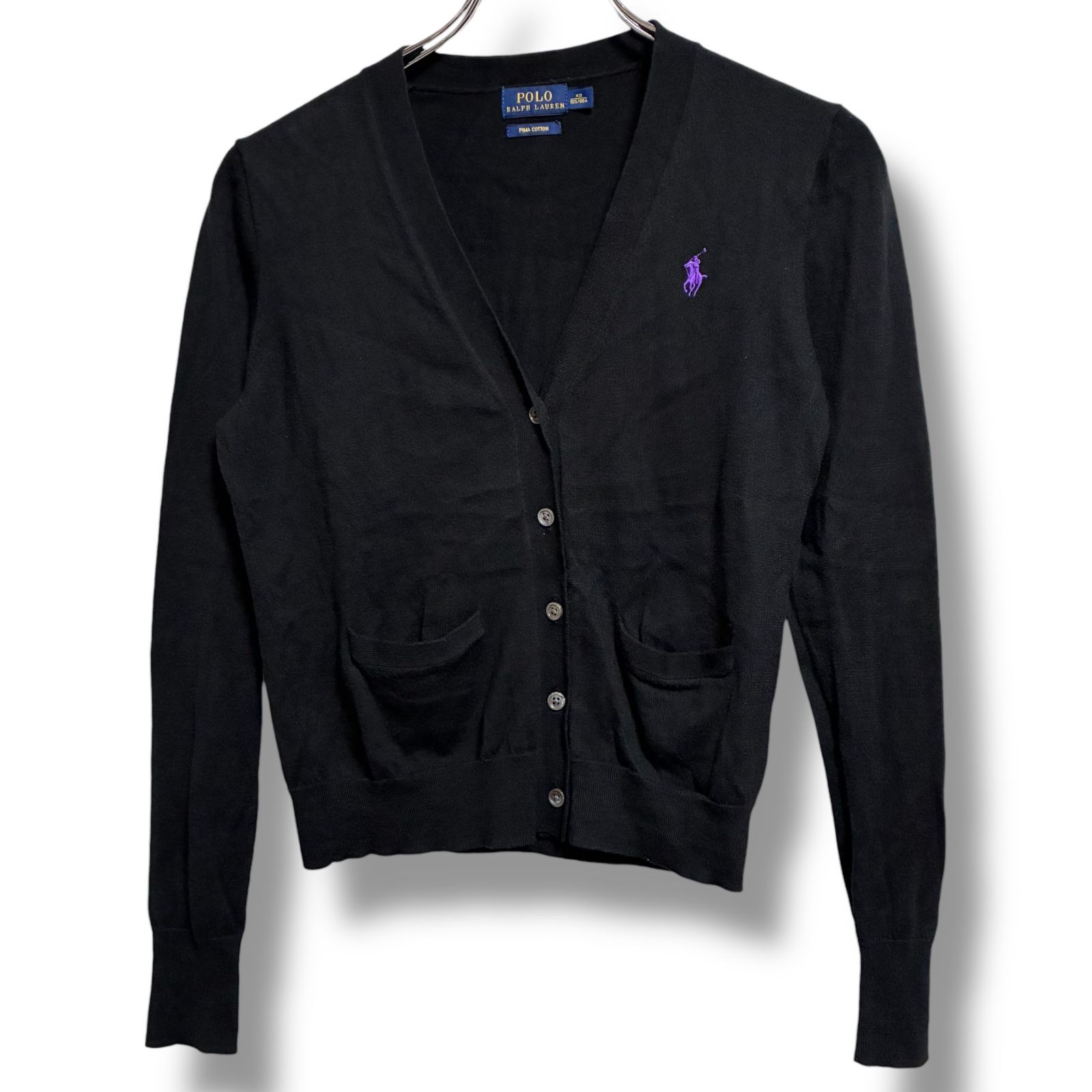 【美品】ラルフローレン カーディガン S ピマコットン ブラック　現行品 POLO RALPH LAUREN ポロ ラルフローレン ブラック 長袖カーディガン V