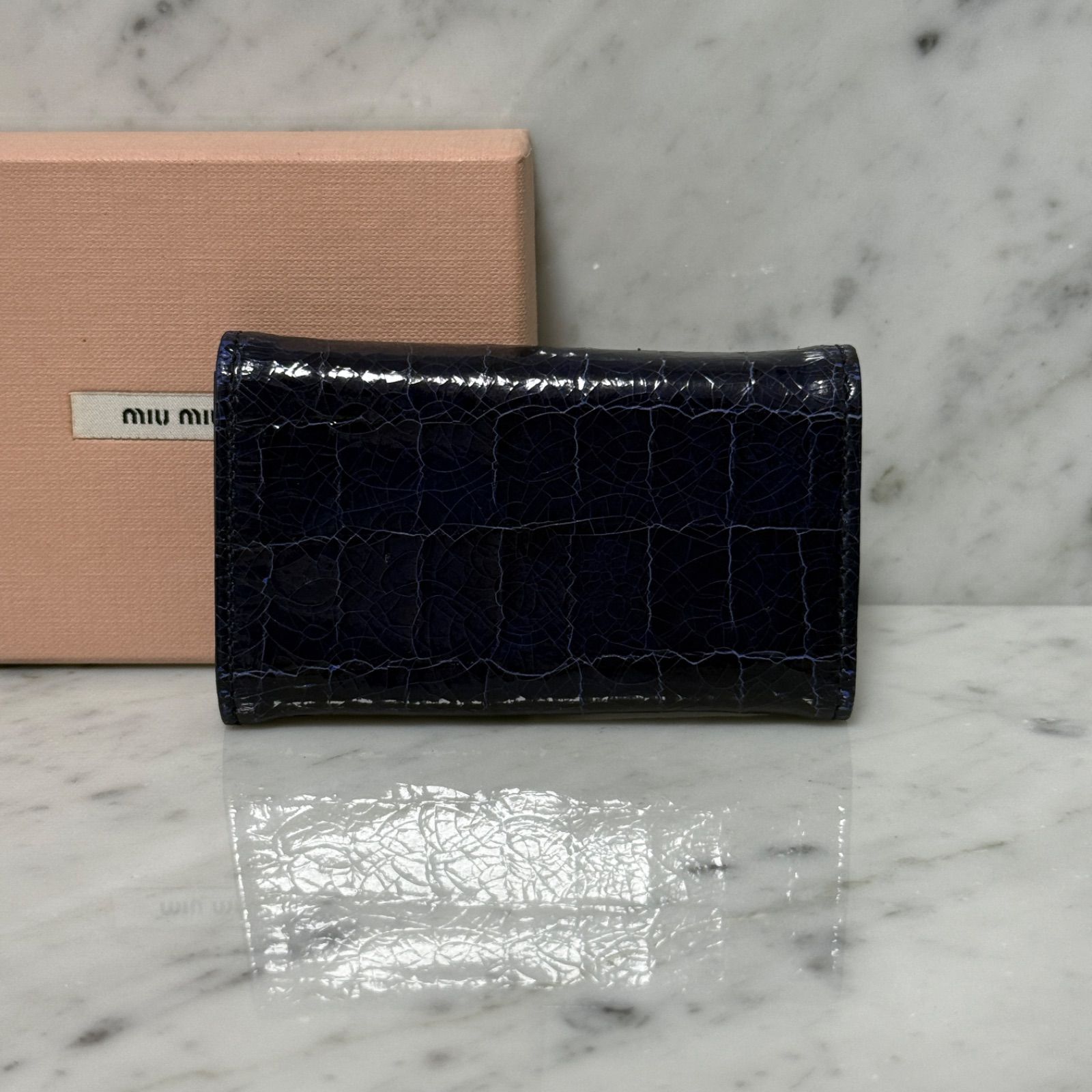 MIUMIU ミュウミュウ キーケース ネイビー クロコダイル エナメル 本革