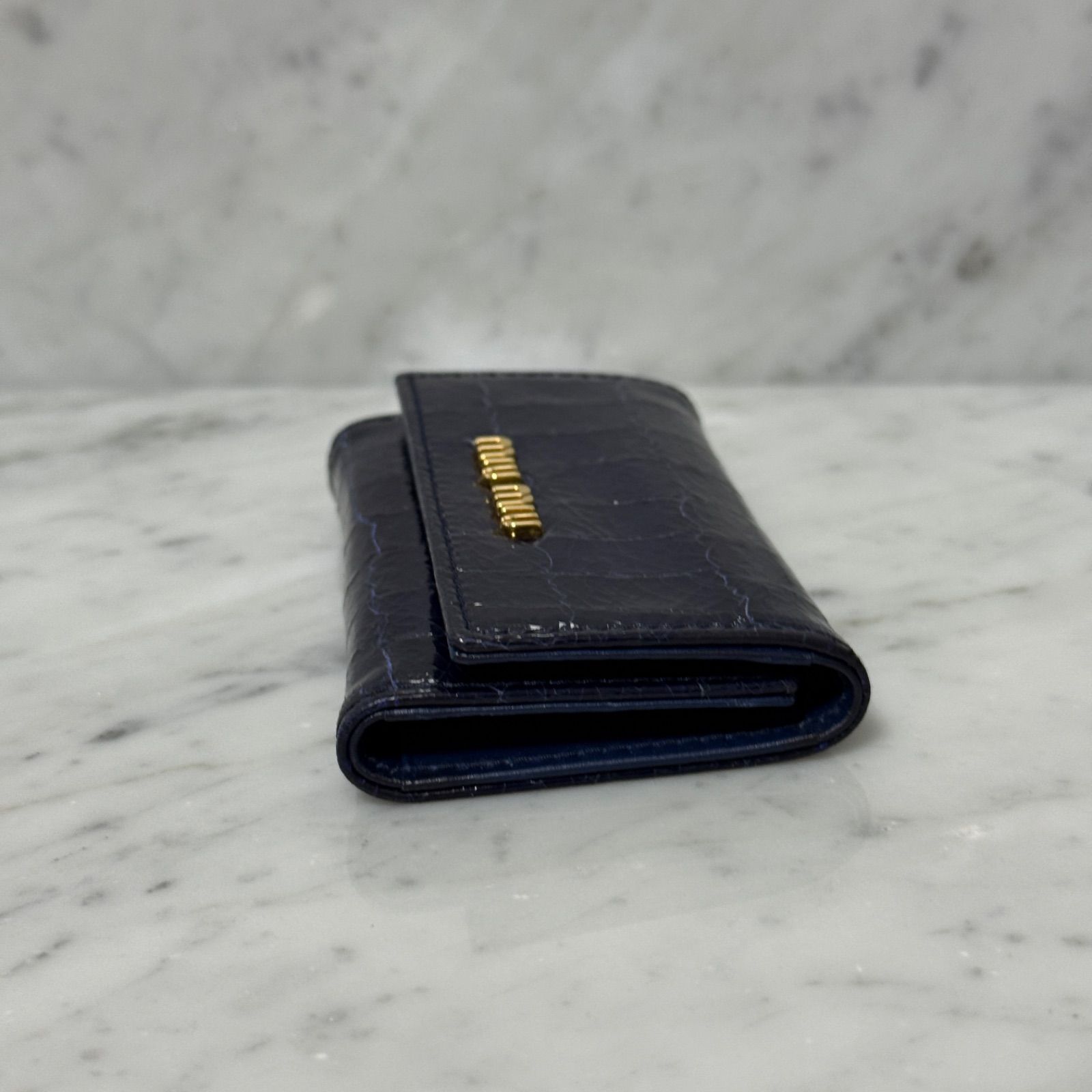 MIUMIU ミュウミュウ キーケース ネイビー クロコダイル エナメル 本革