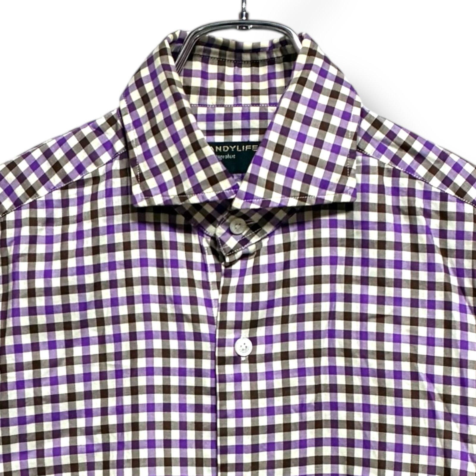BARBA★新品4万円バルバDANDYLIFE チェック柄ネルシャツ41cm BARBA NAPOLI バルバ ナポリ DANDYLIFE チェックシャツ パープル