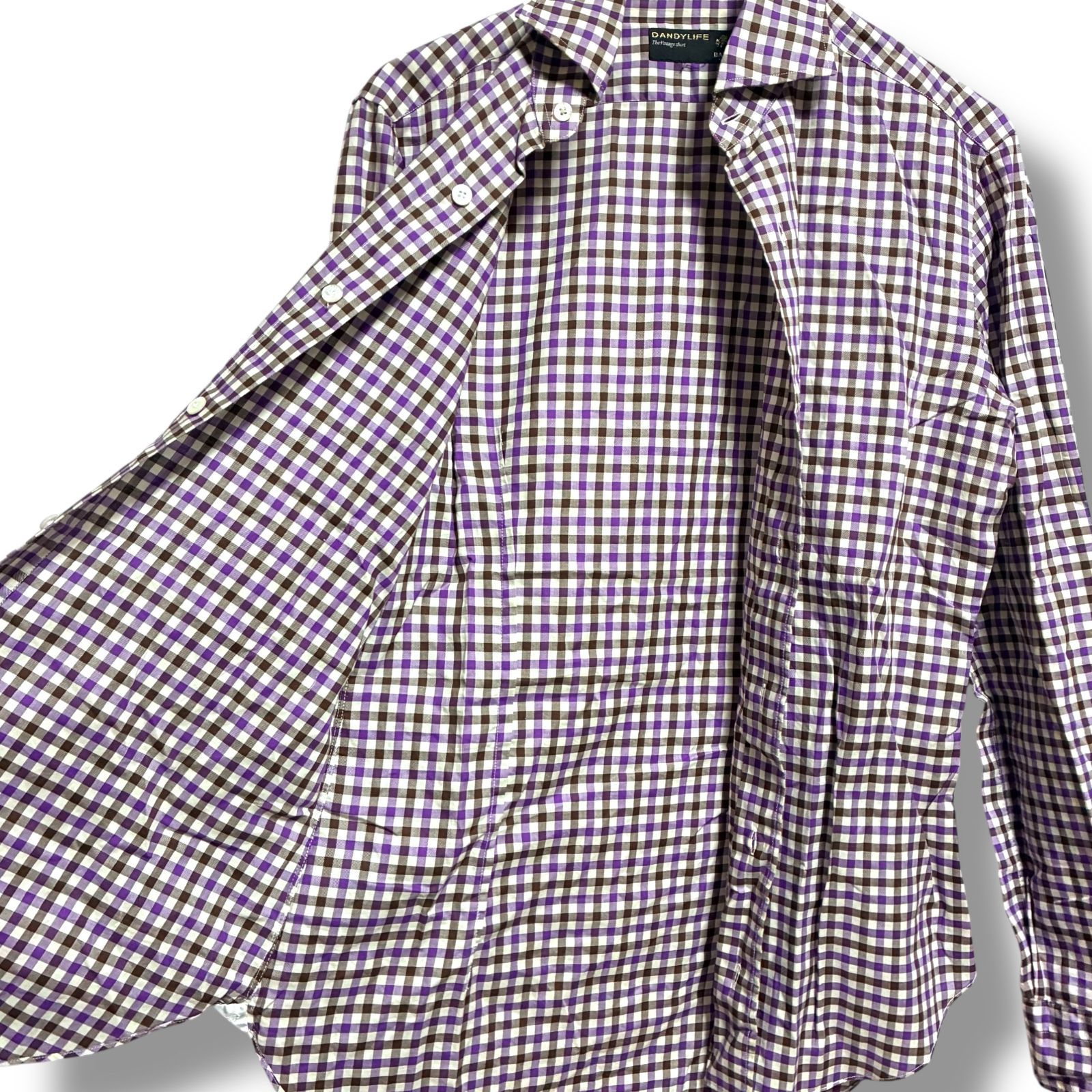 BARBA★新品4万円バルバDANDYLIFE チェック柄ネルシャツ41cm BARBA NAPOLI バルバ ナポリ DANDYLIFE チェックシャツ パープル