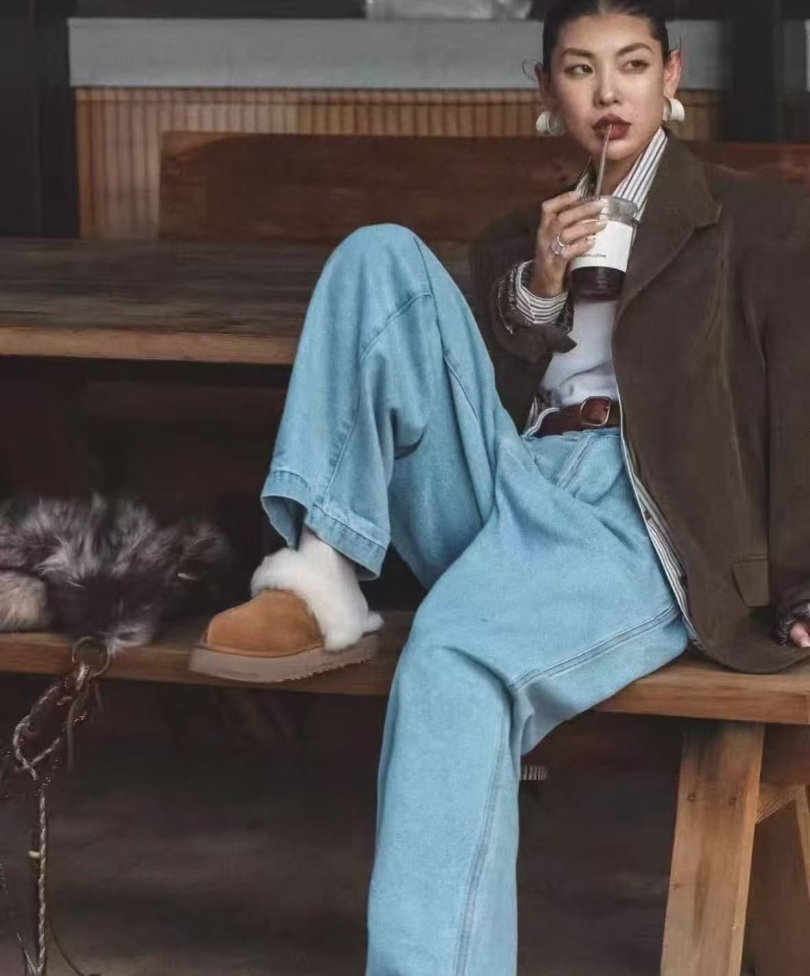  UGG スリッパ ブラウン ふわふわファー付き その他 靴