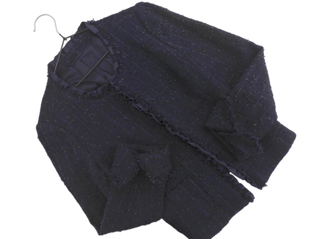 ANAYI アナイ ツイード ノーカラー ジャケット size36/紺