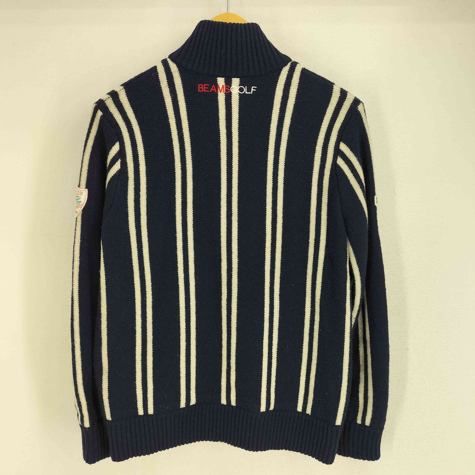 ビームス BEAMS GOLF ストライプ ワッペン刺繍 ニットジャケット