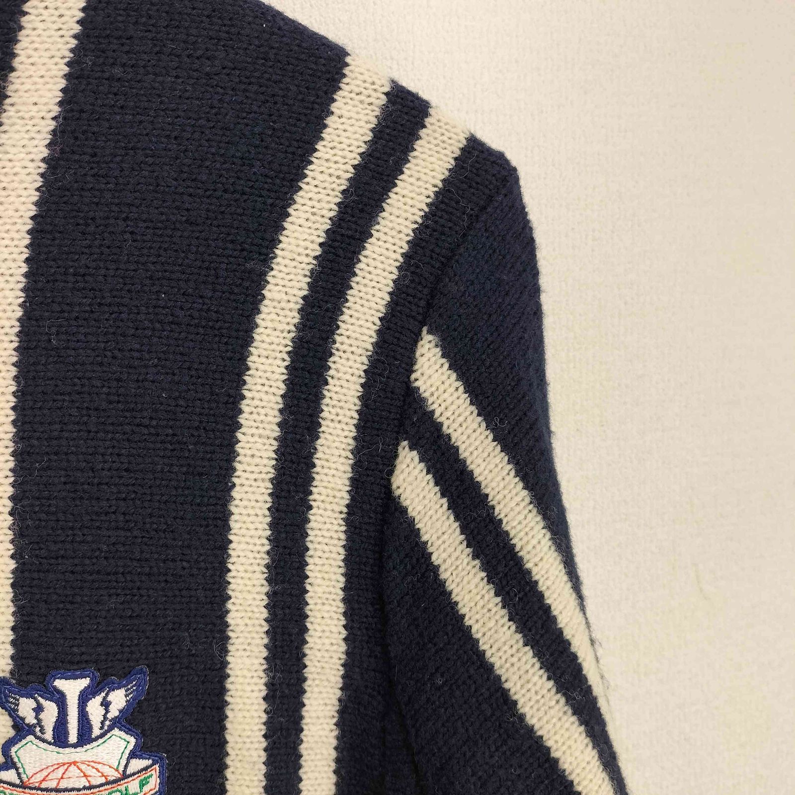 ビームス BEAMS GOLF ストライプ ワッペン刺繍 ニットジャケット