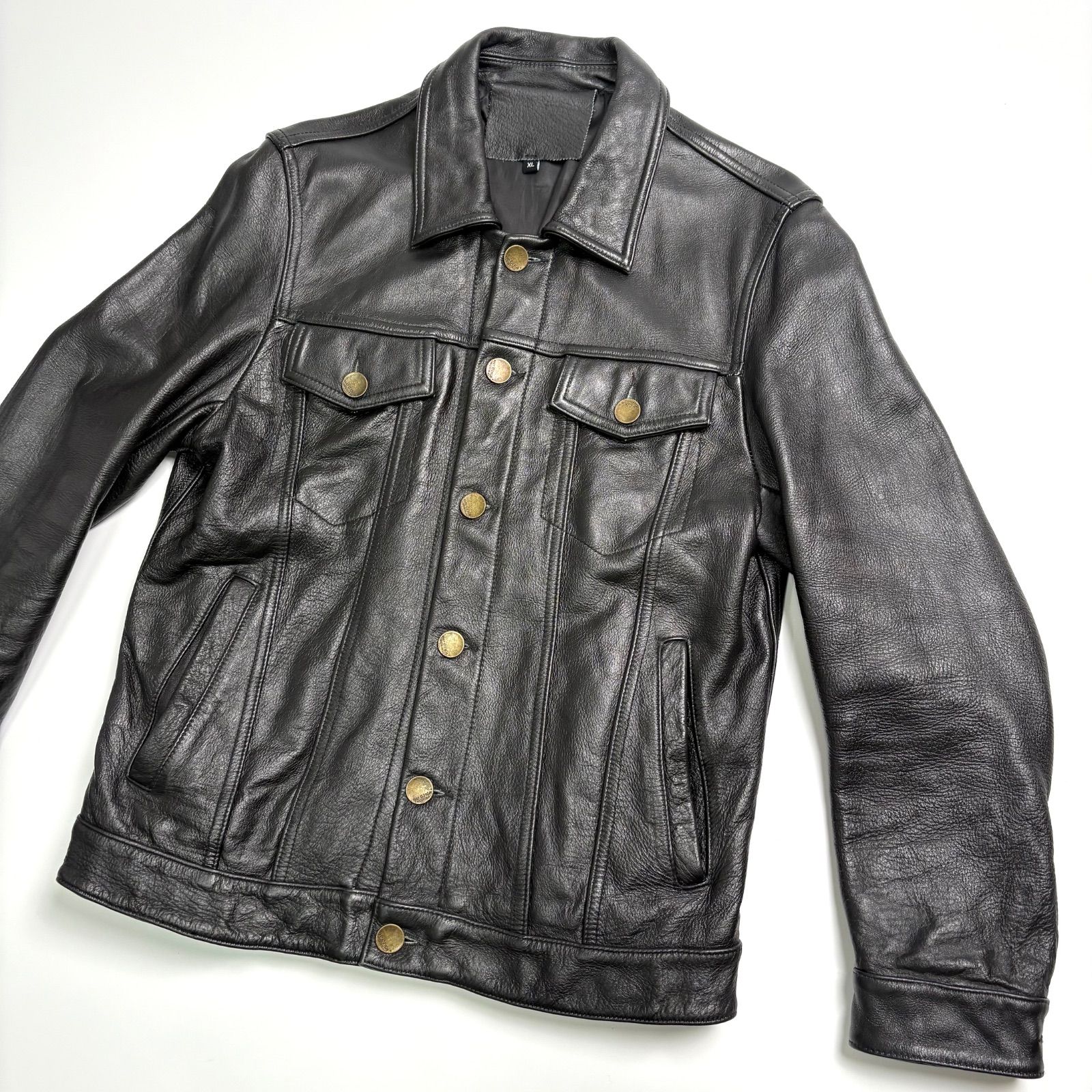 Black Leather トラッカージャケット レザージャケット XL 本革】レザージャケット 黒 XL トラッカージャケット 2nd - メルカリ