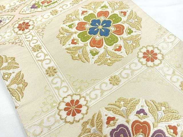 平和屋着物◎六通柄袋帯 唐織 正倉院花文 金銀糸 正絹 逸品 CAAZ7345nb