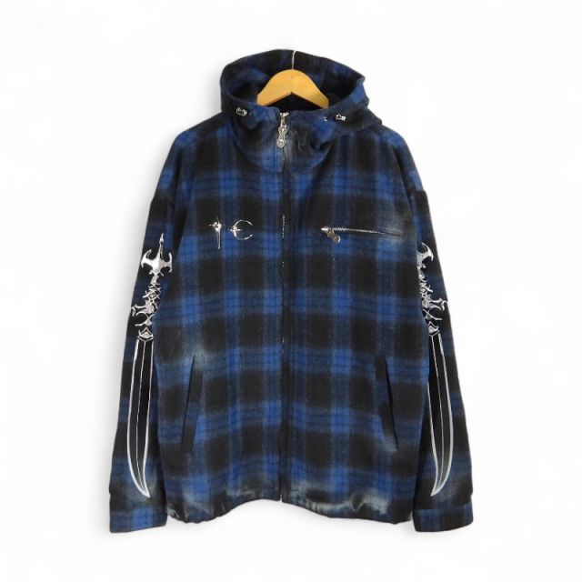 THUG CLUB 24aw ARAB SWORD FLANNEL ZIP UP HOODED JACKET BLUE サイズ