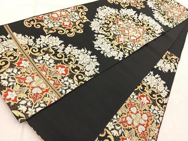 平和屋着物◎西陣 服部織物謹製 六通柄 本袋帯 唐織 正倉院花文 黒地