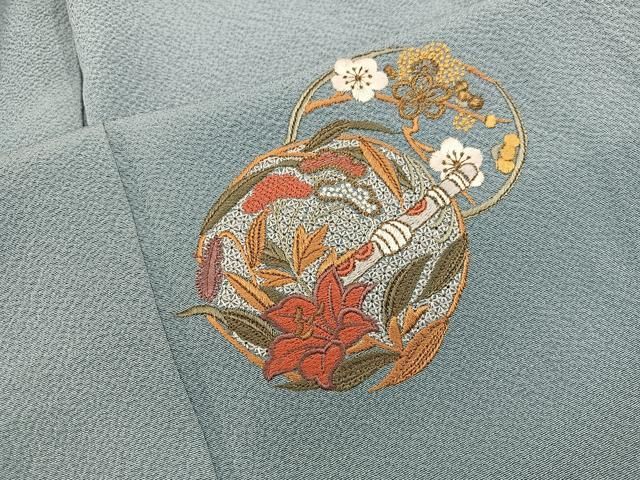 平和屋着物○訪問着 総刺繍 草花文 御召縮緬 金糸 正絹 逸品 CAAR8089vf