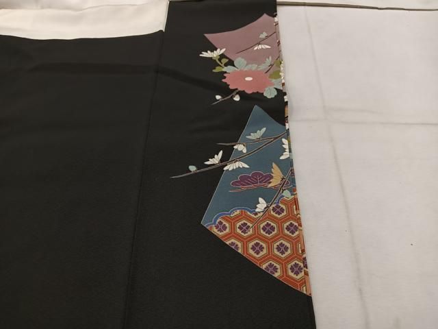 平和屋着物○豪華黒留袖 友禅 作家物 群れ鶴風景草花文 正絹 逸品