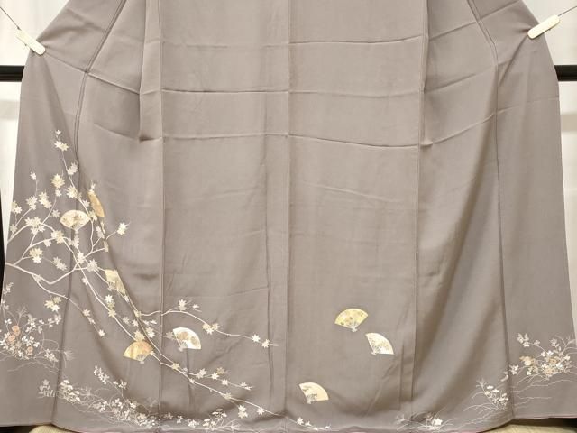 平和屋着物○訪問着 駒刺繍 扇面花文 金彩 三越扱い 正絹 逸品 AABC3267ck