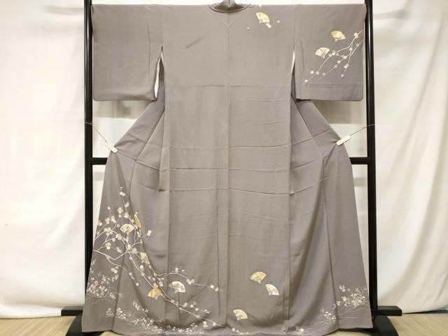 平和屋着物○訪問着 駒刺繍 扇面花文 金彩 三越扱い 正絹 逸品 AABC3267ck