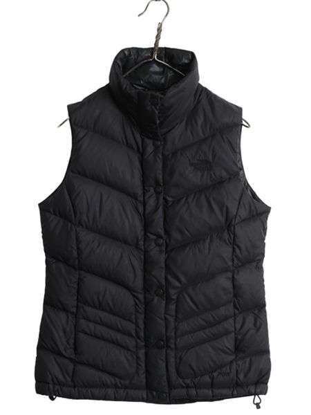 な ! ノースフェイス ナイロン ダウン ベスト レディース S 古着 アウトドア 700フィル フルジップ ハイネック 重ね着 キルティング シンプル 黒