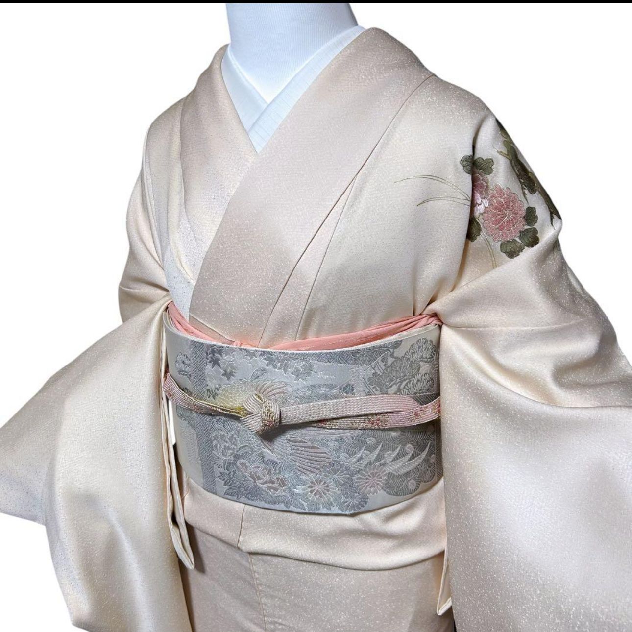 美品 袷 正絹 蘇州刺繍 相良刺繍 訪問着 フルセット 西陣唐織プラチナ