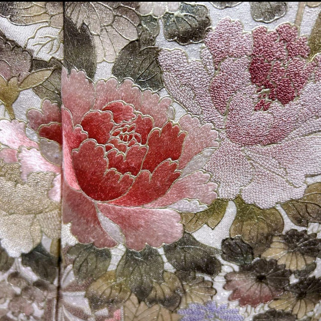 美品 袷 正絹 蘇州刺繍 相良刺繍 訪問着 フルセット 西陣唐織プラチナ