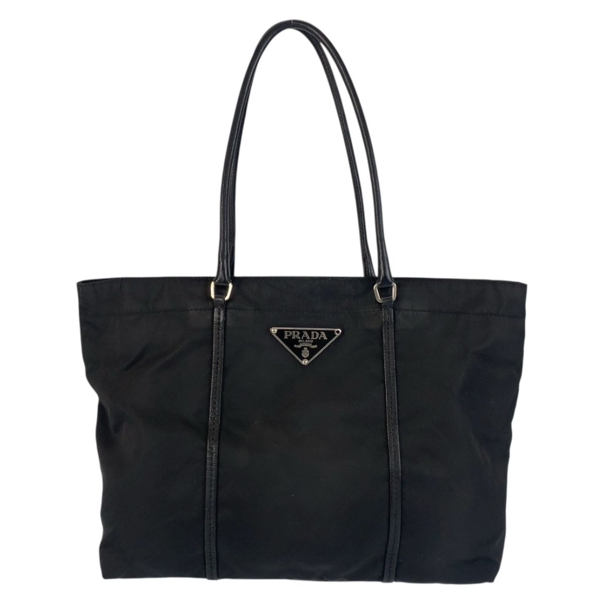 美品 PRADA プラダ テスート 三角ロゴプレート ブラック 黒 シルバー