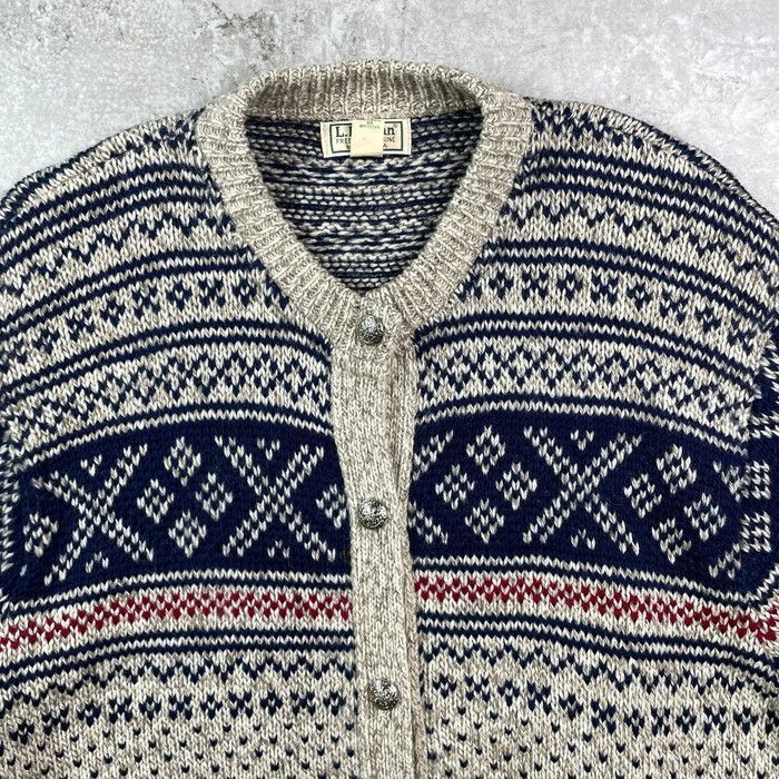 80sUSA製L.L.Bean フルジップノルディック柄 ウールカーディガンXL 80sUSA製L.L.Bean フルジップノルディック柄 ウールカーディガンXL