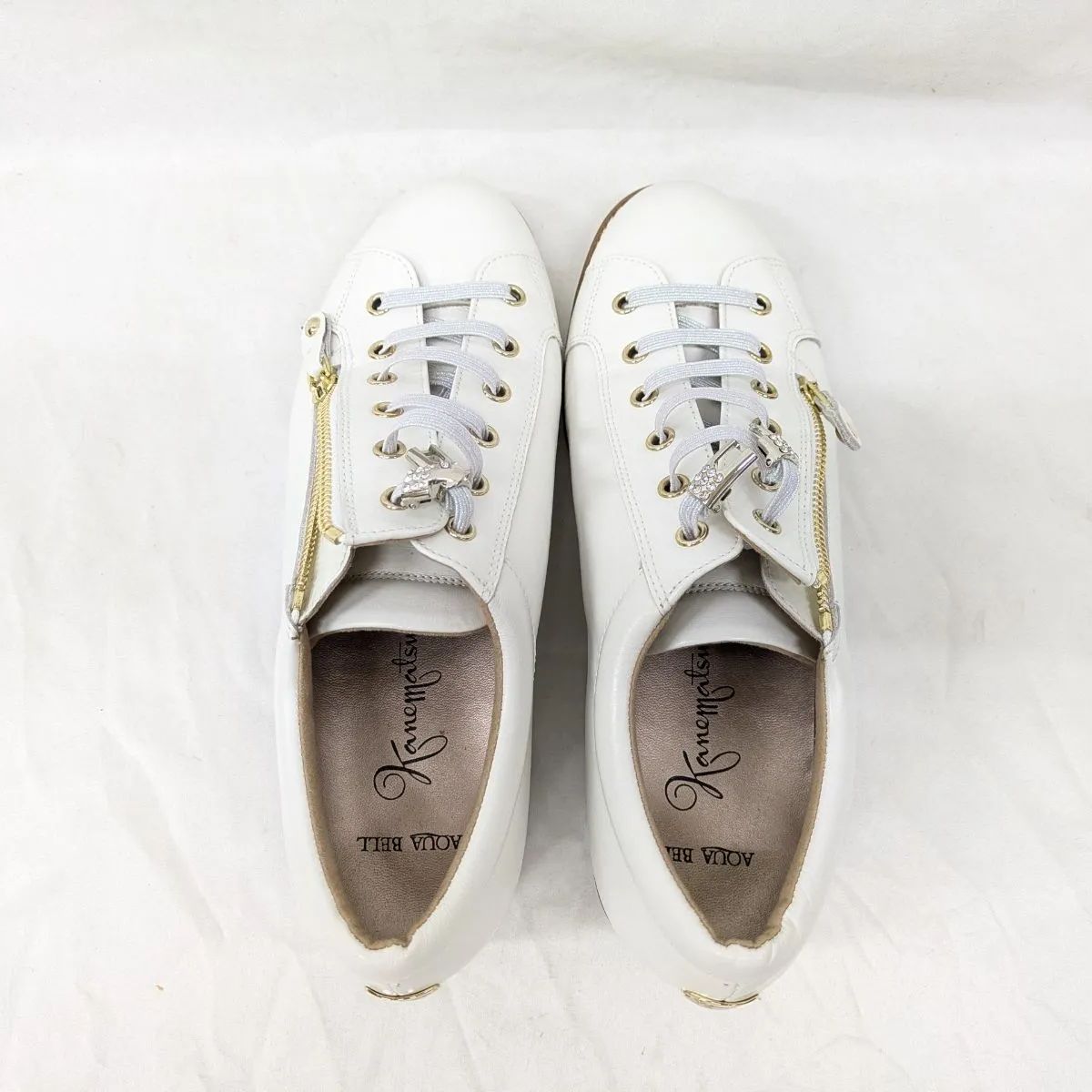極美品✨銀座かねまつ アクアベル レザー スニーカー ジッパー付き 極美品！ 銀座かねまつ スニーカー 24.5cm ホワイト レザー アクアベル
