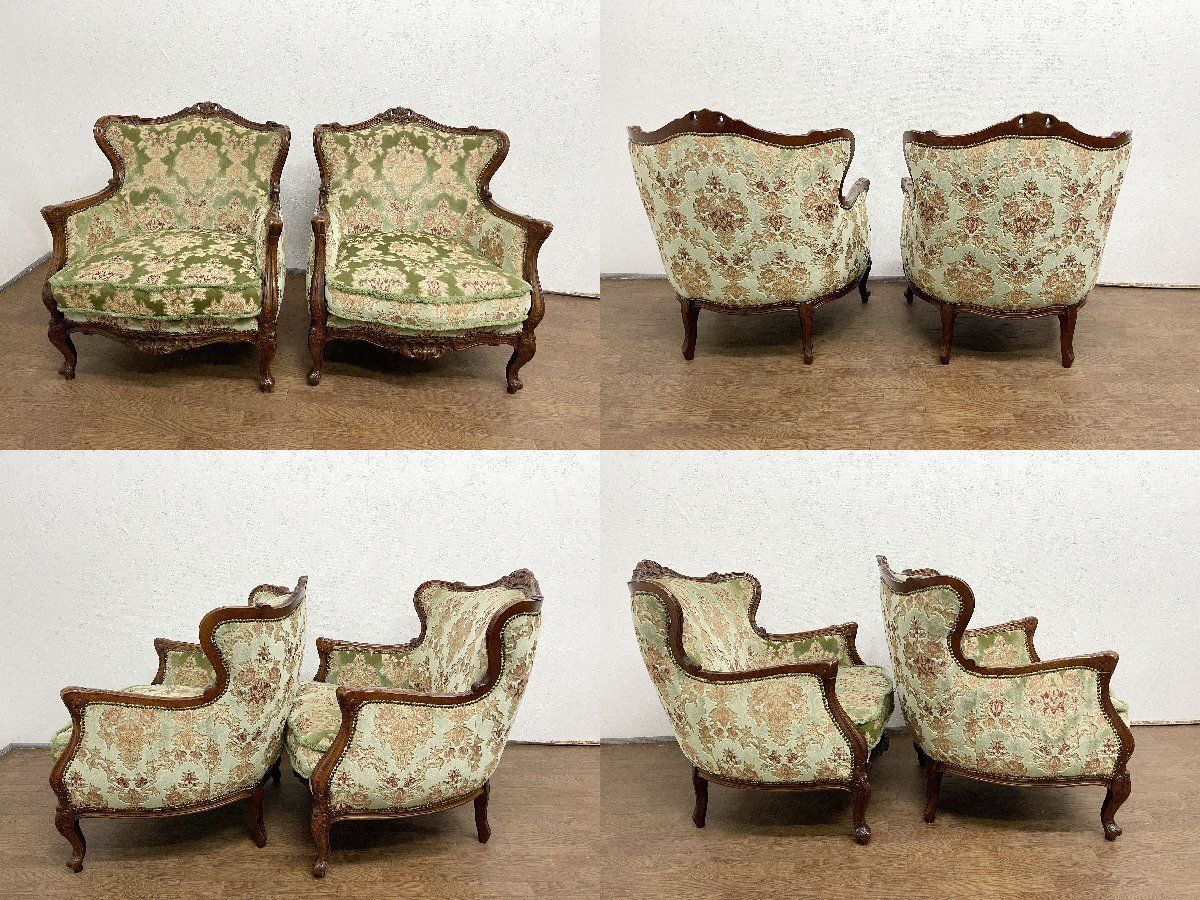 美品　イタリア製　ルイ15世様式　マホガニー材　クラシックハイバックアームチェア 美品 イタリア製 ルイ15世様式 マホガニー材 クラシックハイバック