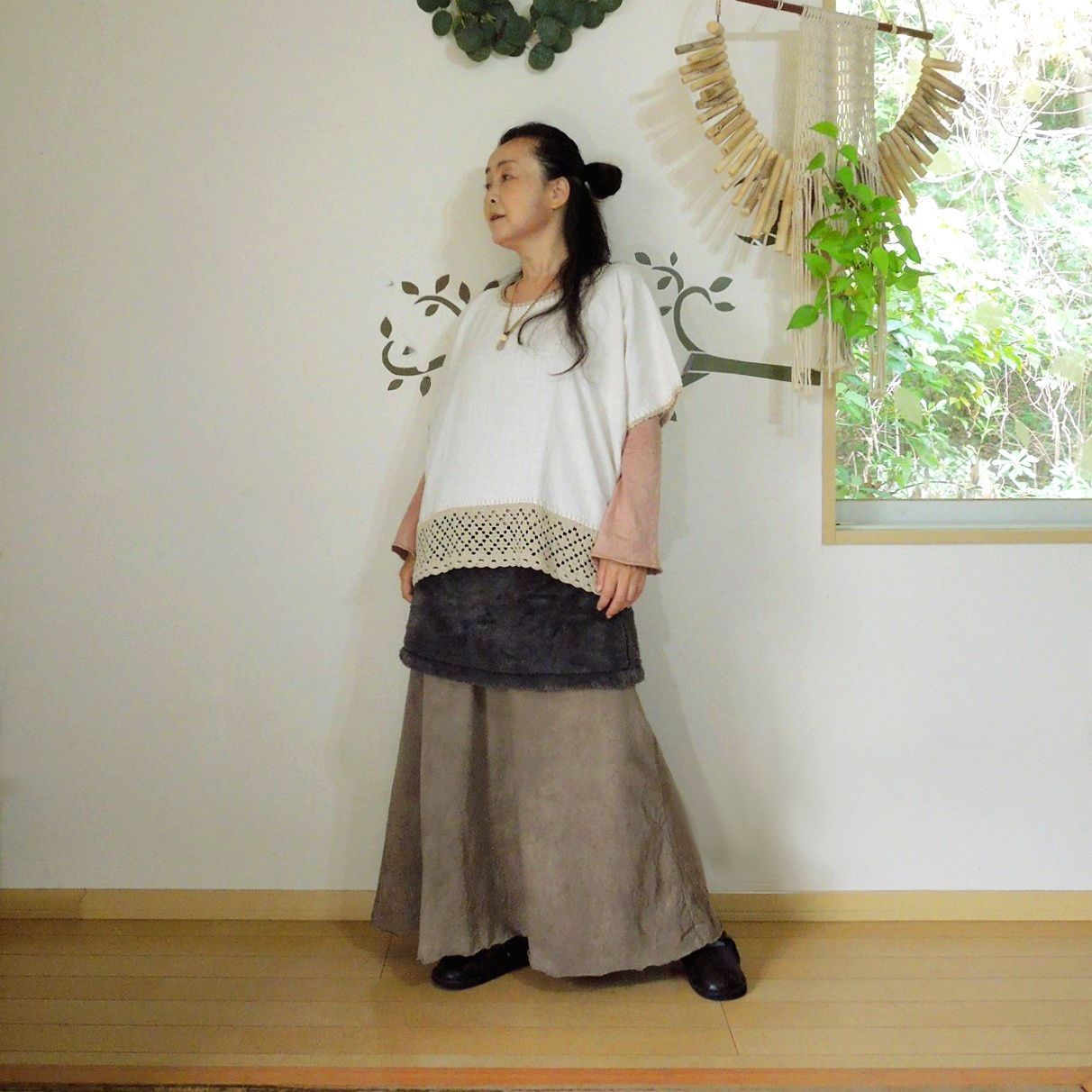 asana HEMP100% テロテロ ゆったり かぎ編み ブラウス●きなり asana HEMP100% テロテロ ゆったり ブラウス・きなり【パヤカ
