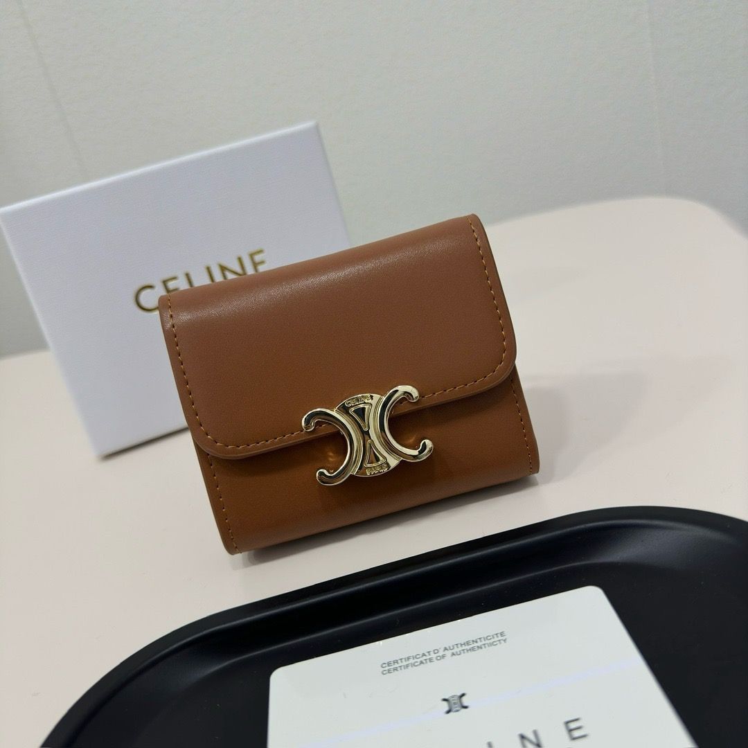 CELINE ブラウンレザー 三つ折り財布 セリーヌ 三つ折り財布 レザー 茶色 セリーヌ CELINE 財布 三つ折り