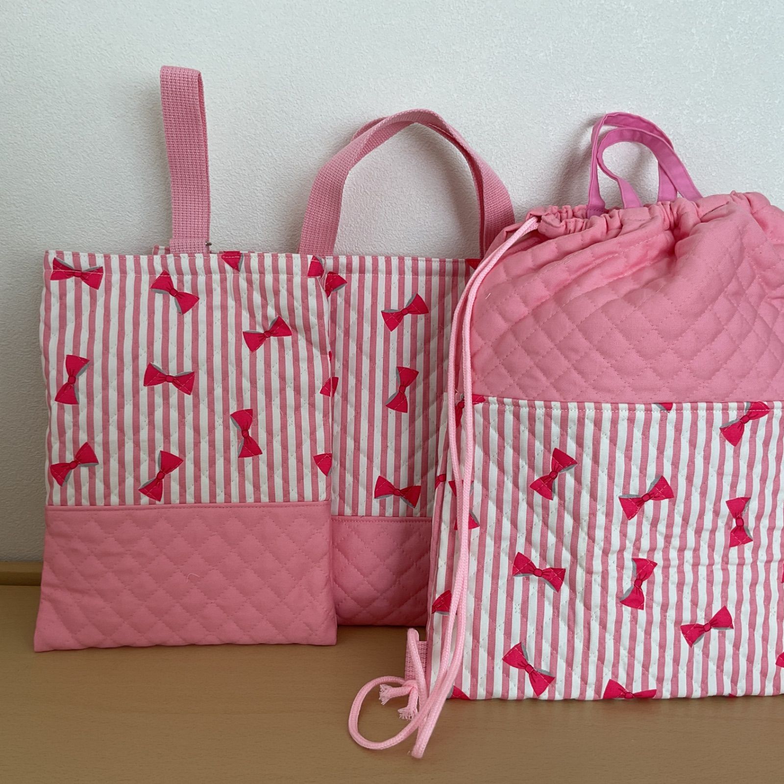 完成品】 レッスンバッグ 手提げ 入園 女の子 入学 リボン 入園入学