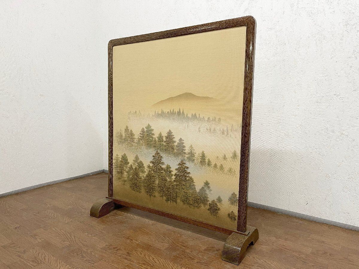 両面絵柄 つい立て 衝立 水墨画風 インテリア 間仕切り パーテーション 目隠し 和風 和室 昭和レトロ 日本 和モダン 木製 貝1316